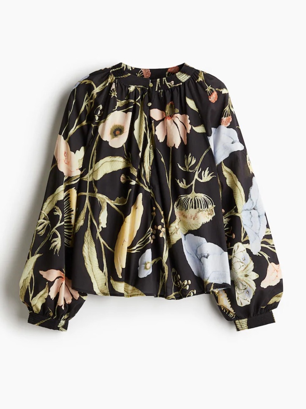 H&M Floral Balloon-Sleeve Blouse - Black Floral